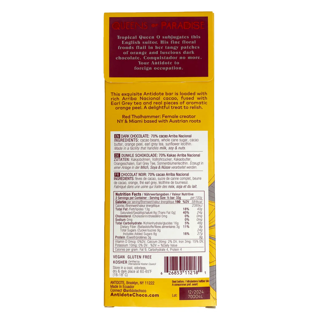 Antidote Chocolate: Dark Chocolate, Orange + Earl Grey 70%