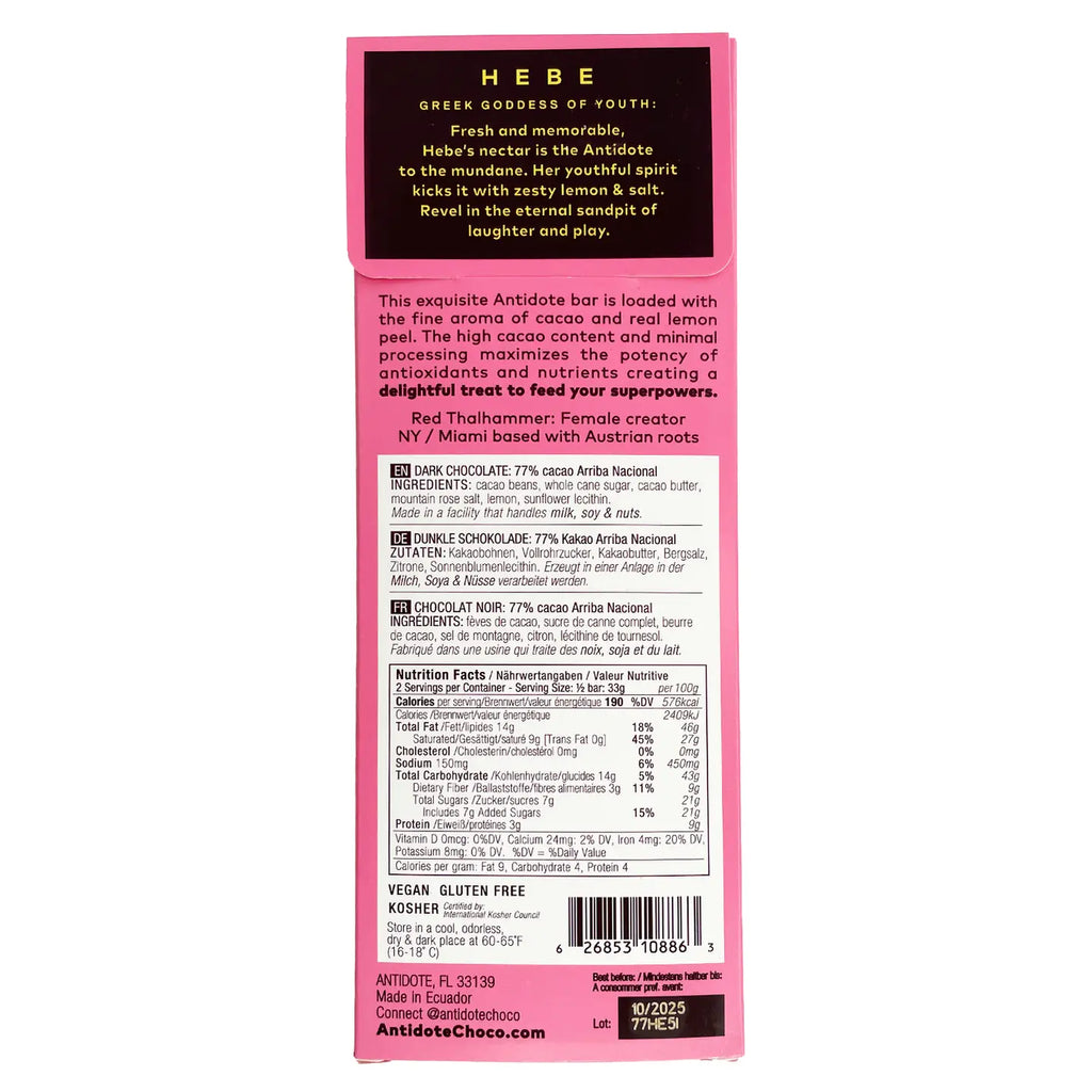 Antidote Chocolate: Dark Chocolate, Rose Salt + Lemon 77%