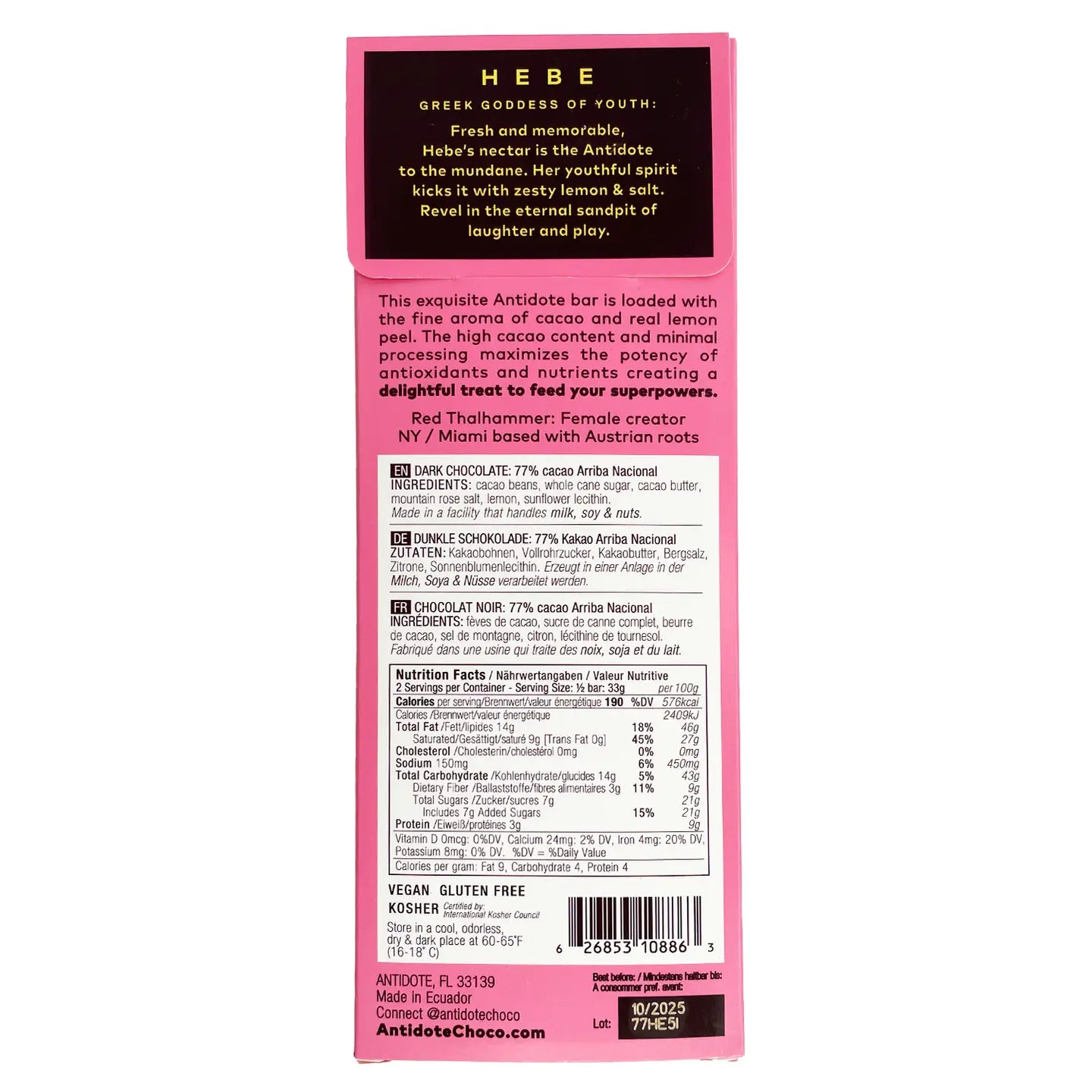 Antidote Chocolate: Dark Chocolate, Rose Salt + Lemon 77%