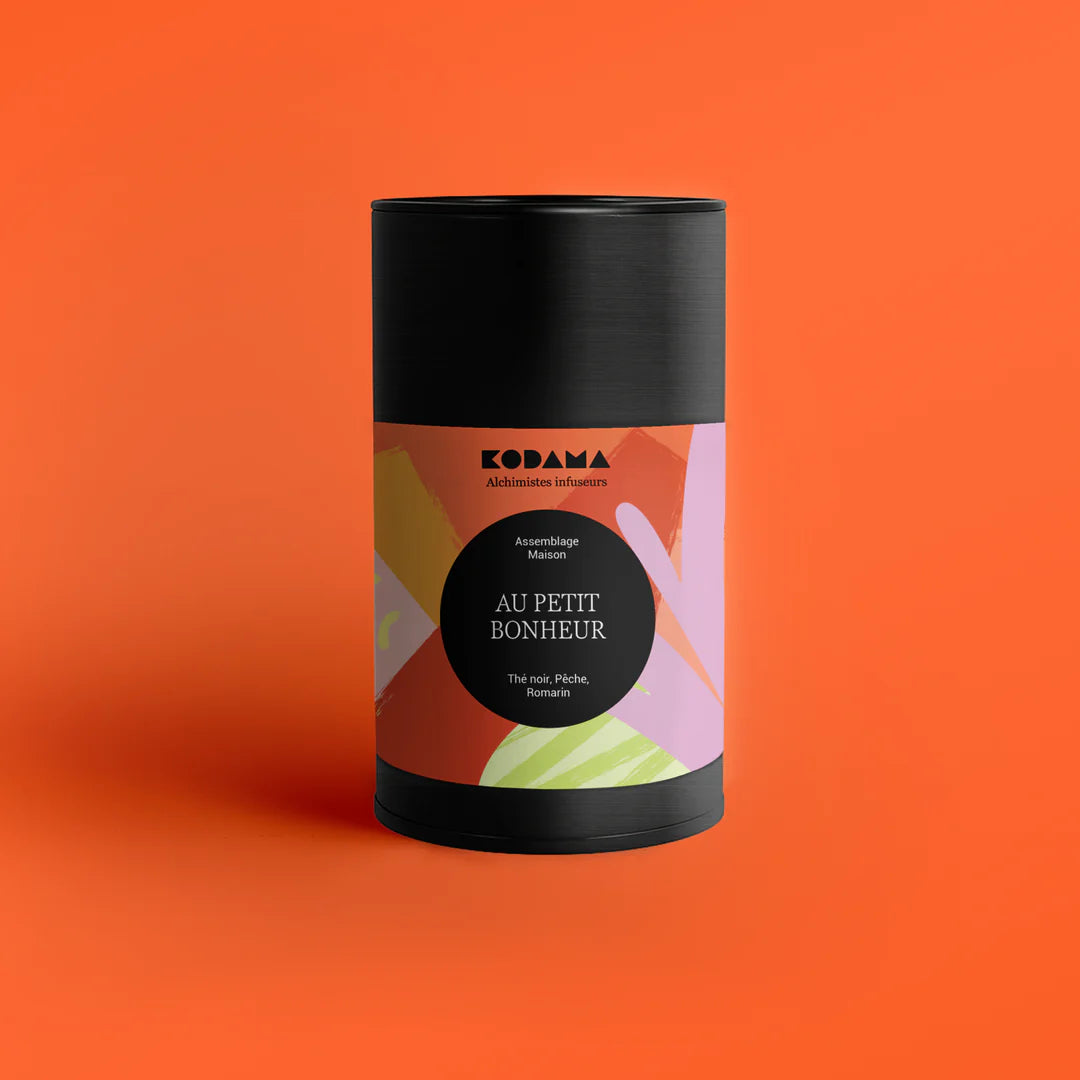 KODAMA Tea: Au Petit Bonheur Bio - Black tea, Peach, Rosemary - 85g box