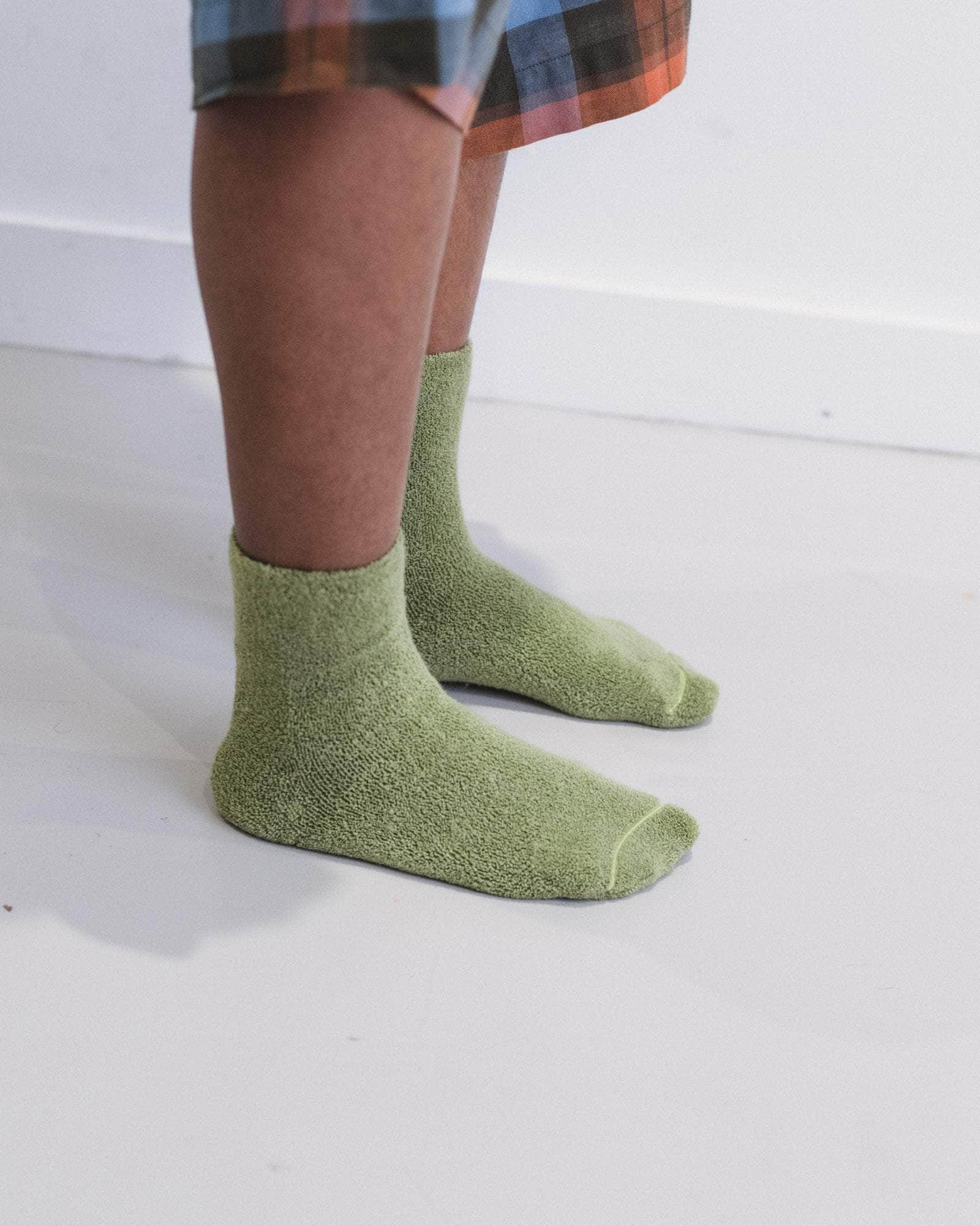 Buckle Overankle Socks Textured Organic Cotton  - Baserange socks (Green)