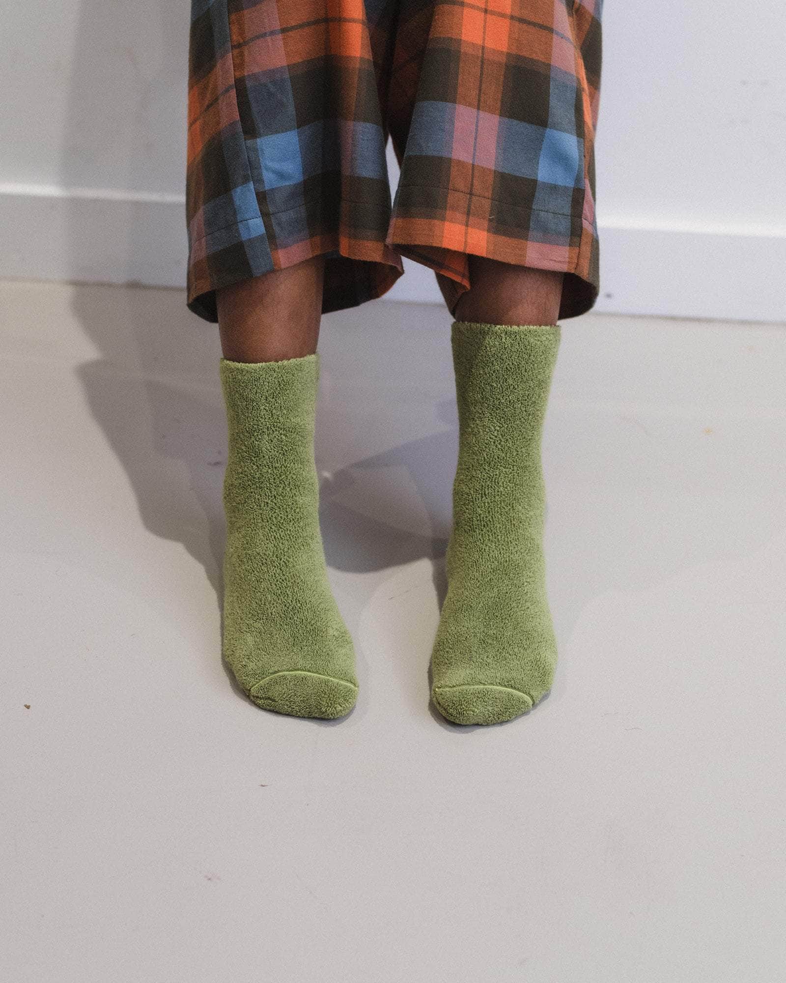 Buckle Overankle Socks Textured Organic Cotton  - Baserange socks (Green)