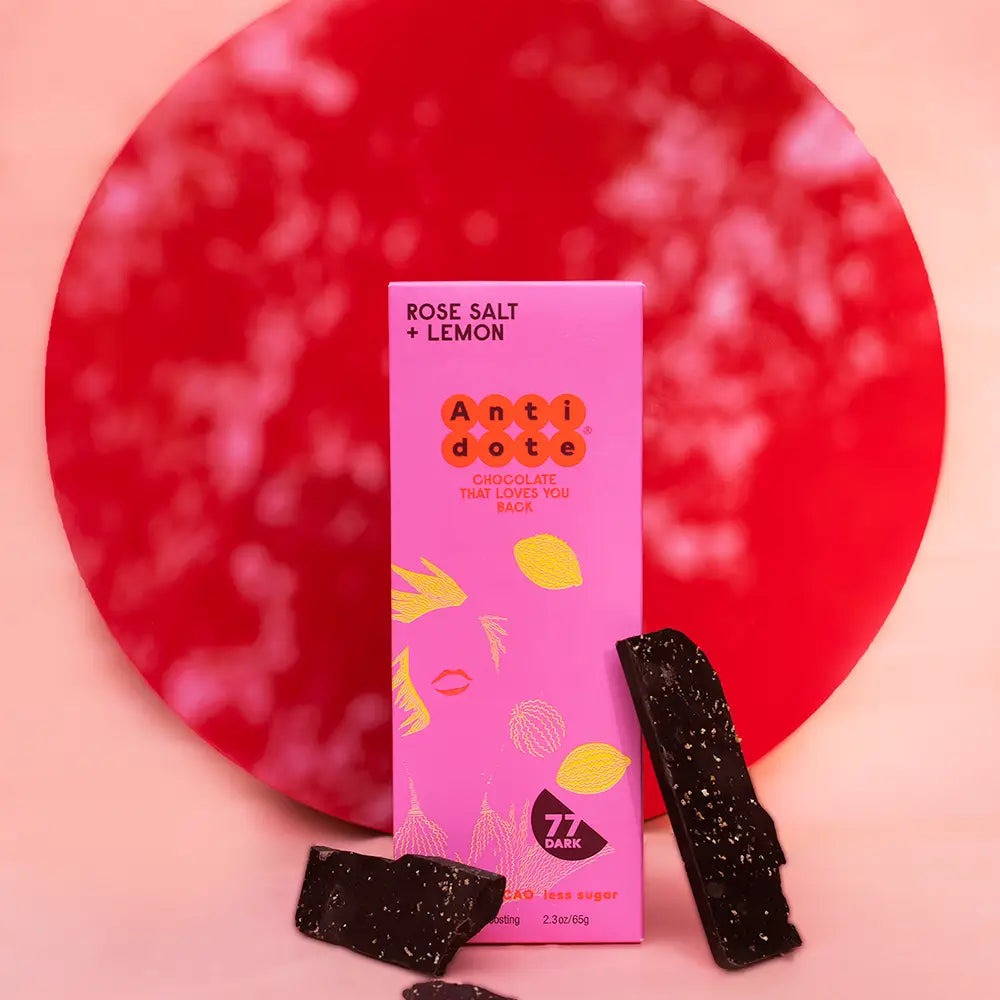 Antidote Chocolate: Dark Chocolate, Rose Salt + Lemon 77%